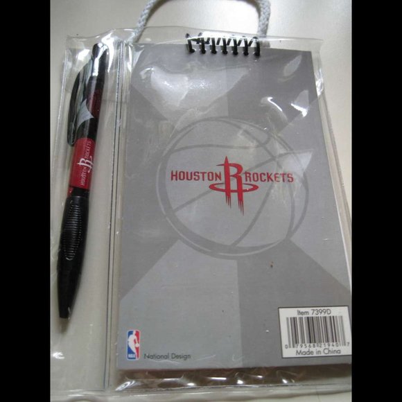 NBA Houston Rockets Stationery Set Pen & Memo Pad Plastic Carry Tote Bag Red Tx - Picture 3 of 9